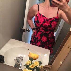 Black and pink rose dress